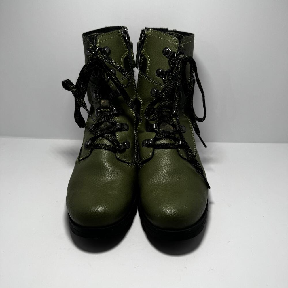 Sorel Major Lace Boots Women’s 5 Olive Green Leather Mesh Combat Side Zip